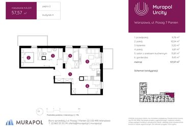 Rzut - Mieszkanie na sprzedaż 3 pokoje o powierzchni 57,57 m² - numer 4.A.2.01 w Murapol Urcity