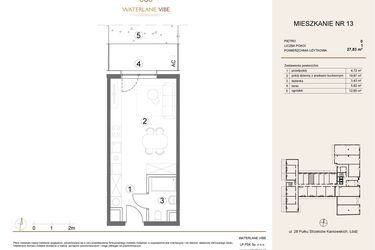 Rzut - Mieszkanie na sprzedaż 1 pokój o powierzchni 27,83 m² - numer 13 w Waterlane Vibe