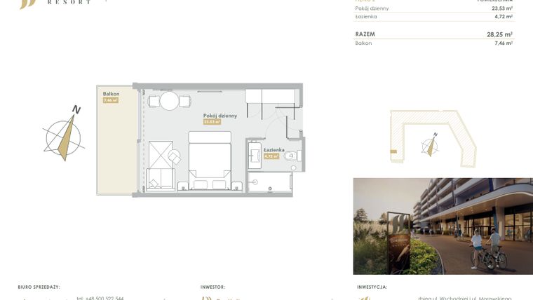 Rzut - Mieszkanie na sprzedaż 1 pokój o powierzchni 28,25 m² - numer H.2.11 w Harmony Resort