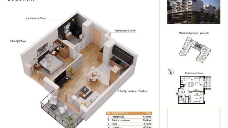 Rzut - Mieszkanie na sprzedaż 2 pokoje o powierzchni 44,04 m² - numer A.5.5 w Rondo Ceglana etap II