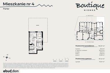 Rzut - Mieszkanie na sprzedaż 3 pokoje o powierzchni 59,57 m² - numer 4 w Boutique NIEMCZ