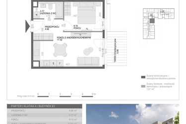 Rzut - Mieszkanie na sprzedaż 2 pokoje o powierzchni 34,85 m² - numer M9 w Modern House II