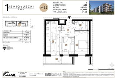 Rzut - Mieszkanie na sprzedaż 3 pokoje o powierzchni 48,79 m² - numer M35 w Jemiołuszki Park