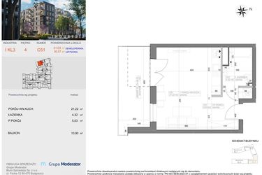 Rzut - Mieszkanie na sprzedaż 1 pokój o powierzchni 30,57 m² - numer I-C51 w Industria etap I-D