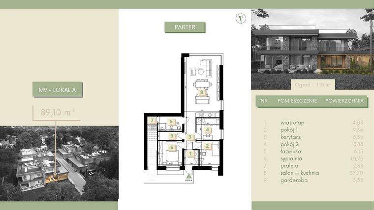 Rzut - Mieszkanie na sprzedaż 3 pokoje o powierzchni 89,1 m² - numer M9-1 w Morelife Apartments etap I i II