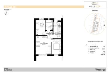 Rzut - Mieszkanie na sprzedaż 3 pokoje o powierzchni 50,07 m² - numer O3 w Villa Stoki (mieszkania)