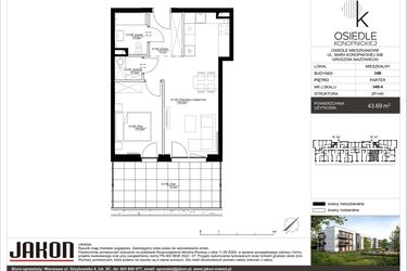 Rzut - Mieszkanie na sprzedaż 2 pokoje o powierzchni 43,69 m² - numer 34B.4 w Osiedle Konopnickiej etap II
