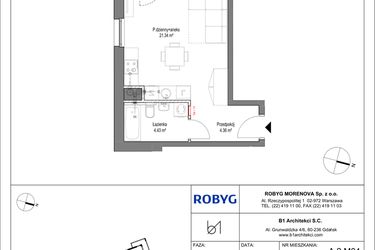 Rzut - Mieszkanie na sprzedaż 1 pokój o powierzchni 30,13 m² - numer A.2M04 w Leszczyńskich 2