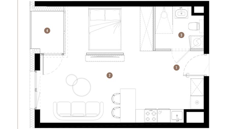 Rzut - Mieszkanie na sprzedaż 1 pokój o powierzchni 35,51 m² - numer C3.01.12 w Apartamenty Reytana