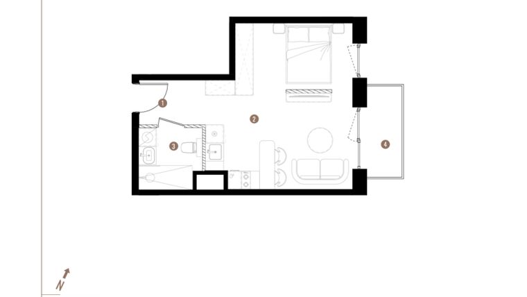 Rzut - Mieszkanie na sprzedaż 1 pokój o powierzchni 31,6 m² - numer A2.4.11 w Apartamenty Grundmanna