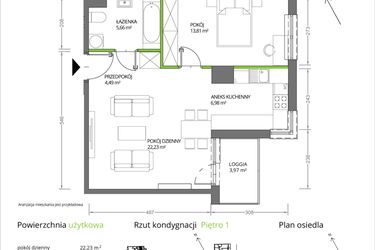 Rzut - Mieszkanie na sprzedaż 2 pokoje o powierzchni 53,17 m² - numer 1/027 w Krakowska Vita