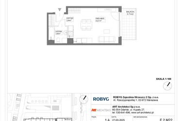 Rzut - Mieszkanie na sprzedaż 1 pokój o powierzchni 30,06 m² - numer E.2M22 w Nowa Wałowa bud. E