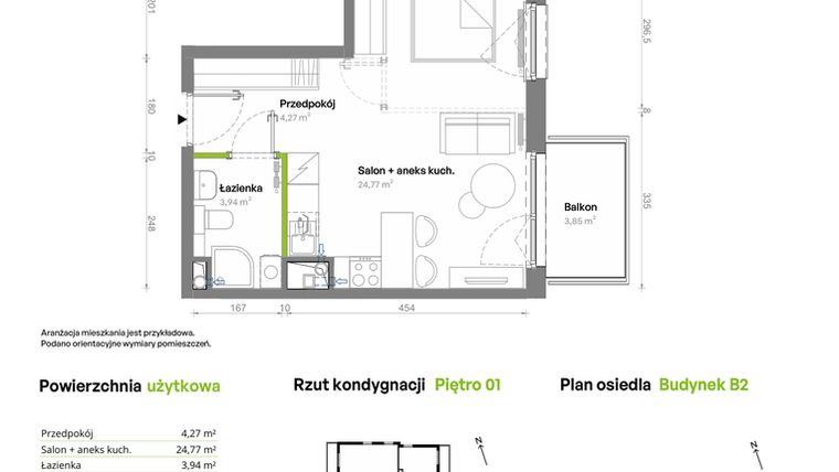 Rzut - Mieszkanie na sprzedaż 1 pokój o powierzchni 32,98 m² - numer B2.01.10 w Południe Vita