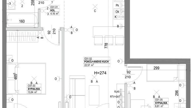 Rzut - Mieszkanie na sprzedaż 3 pokoje o powierzchni 54,31 m² - numer O31 w Miasto Ogród 6 - OSLO i SZTOKHOLM