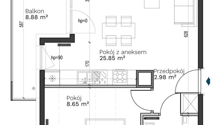 Rzut - Mieszkanie na sprzedaż 2 pokoje o powierzchni 41,92 m² - numer A-27 w Destino