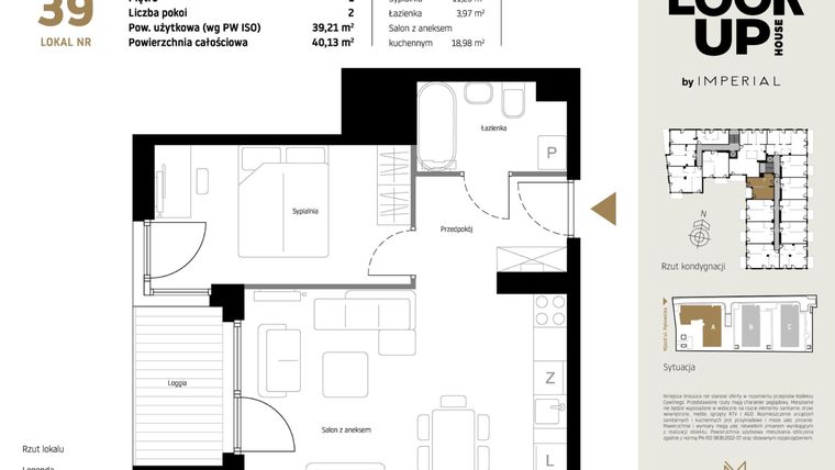 Rzut - Mieszkanie na sprzedaż 2 pokoje o powierzchni 39,21 m² - numer A39 w Look Up House