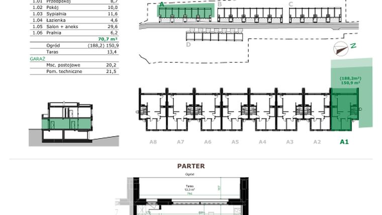 Rzut - Mieszkanie na sprzedaż 3 pokoje o powierzchni 70,7 m² - numer A.1.1. w Dębowe Zacisze