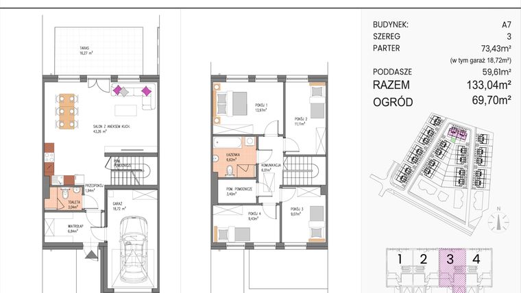 Rzut - Dom na sprzedaż 5 pokoi o powierzchni 133,04 m² - numer A7/3 w ATOM Park