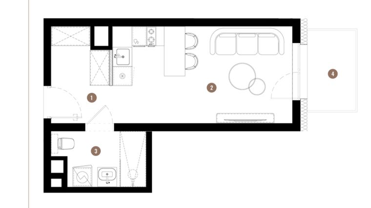 Rzut - Mieszkanie na sprzedaż 1 pokój o powierzchni 26,57 m² - numer C3.00.04 w Apartamenty Reytana