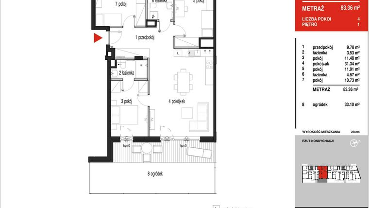 Rzut - Mieszkanie na sprzedaż 4 pokoje o powierzchni 83,36 m² - numer A5-F01 w Panorama A5