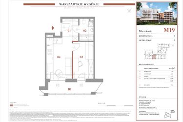 Rzut - Mieszkanie na sprzedaż 2 pokoje o powierzchni 31,51 m² - numer M19 w Warszawskie Wzgórze