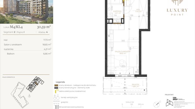 Rzut - Mieszkanie na sprzedaż 1 pokój o powierzchni 30,59 m² - numer M4/KL4 w LUXURY POINT