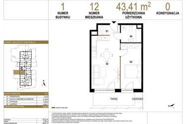 Rzut - Mieszkanie na sprzedaż 2 pokoje o powierzchni 43,41 m² - numer 1.M12 w Osiedle Saturna