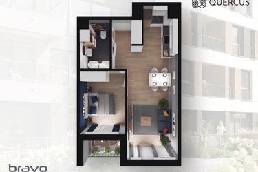 Rzut - Mieszkanie na sprzedaż 2 pokoje o powierzchni 43,17 m² - numer B2.37 w Quercus