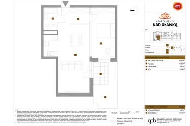 Rzut - Mieszkanie na sprzedaż 2 pokoje o powierzchni 55,46 m² - numer 58 w Apartamenty nad Oławką etap II