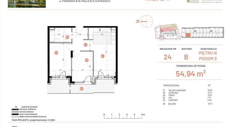 Rzut - Mieszkanie na sprzedaż 3 pokoje o powierzchni 54,94 m² - numer 12.24 w Osiedle Nowe Horyzonty etap III