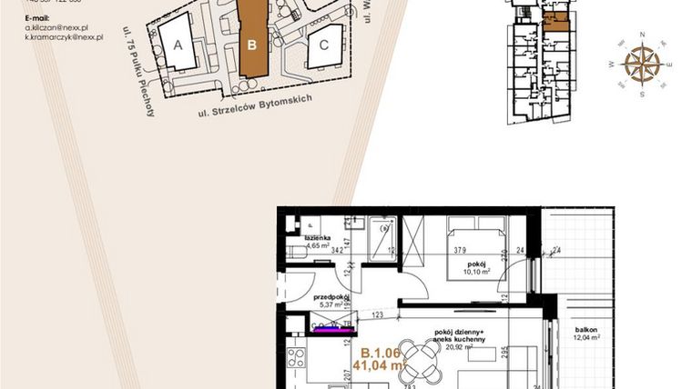 Rzut - Mieszkanie na sprzedaż 2 pokoje o powierzchni 41,04 m² - numer VB.1.06 w Vanda Park