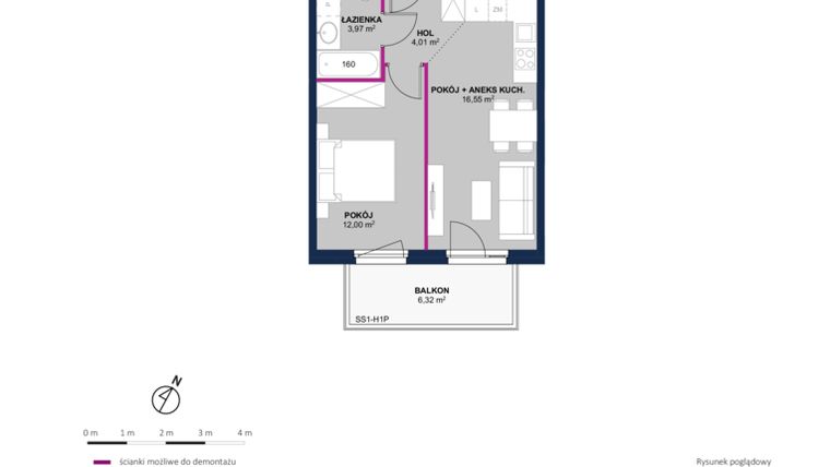 Rzut - Mieszkanie na sprzedaż 2 pokoje o powierzchni 36,27 m² - numer 220 w Moja Północna Etap III