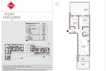 Rzut - Mieszkanie na sprzedaż 3 pokoje o powierzchni 51,8 m² - numer D2.1.0.1 w Nowy Targówek VI
