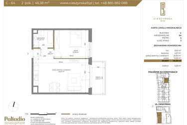 Rzut - Mieszkanie na sprzedaż 2 pokoje o powierzchni 46,38 m² - numer C-64 w Cieszyńska 9 budynek B i C