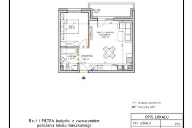 Rzut - Mieszkanie na sprzedaż 2 pokoje o powierzchni 43,42 m² - numer M16 w Osiedle Foresto etap 2