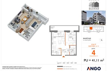 Rzut - Mieszkanie na sprzedaż 2 pokoje o powierzchni 41,11 m² - numer 4 w Osiedle Bulwar bud. 4