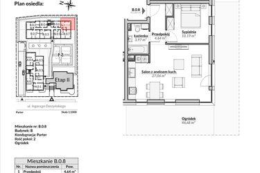 Rzut - Mieszkanie na sprzedaż 2 pokoje o powierzchni 45,86 m² - numer B.0.8 w Nowa Fregata