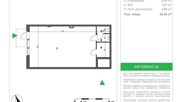 Rzut - Lokal użytkowy na sprzedaż 1 pokój o powierzchni 64,82 m² - numer A/0/2 w Osiedle Parkowe Aleje