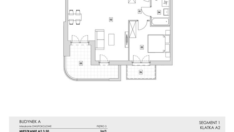 Rzut - Mieszkanie na sprzedaż 2 pokoje o powierzchni 50,37 m² - numer A2.3.50 w Zakole Wisły
