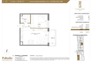 Rzut - Mieszkanie na sprzedaż 2 pokoje o powierzchni 46,38 m² - numer C-27 w Cieszyńska 9 budynek B i C