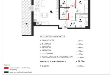 Rzut - Mieszkanie na sprzedaż 3 pokoje o powierzchni 59,18 m² - numer 30 w Enklawa Milanówek