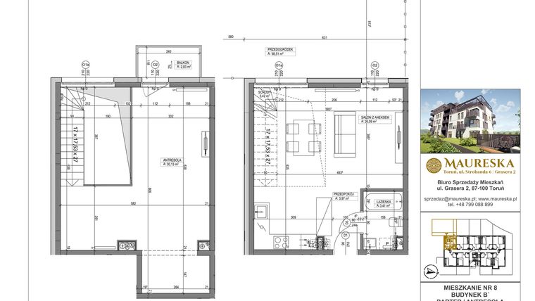 Rzut - Mieszkanie na sprzedaż 1 pokój o powierzchni 67,52 m² - numer B’.8 w Osiedle Maureska etap 2