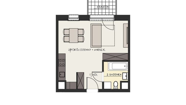 Rzut - Mieszkanie na sprzedaż 1 pokój o powierzchni 32,37 m² - numer 76 w Osiedle Platinum III