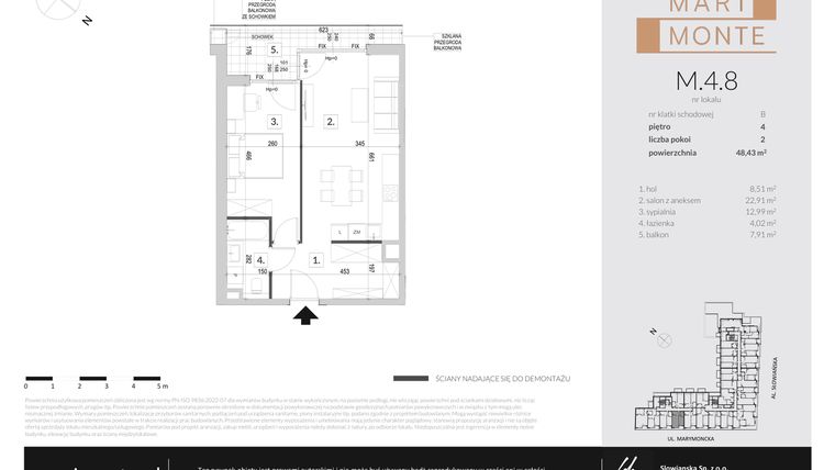 Rzut - Mieszkanie na sprzedaż 2 pokoje o powierzchni 48,43 m² - numer M.4.8 w Marimonte