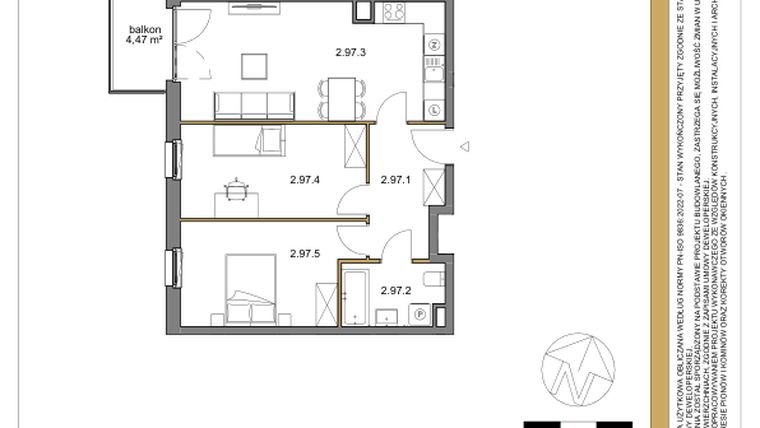 Rzut - Mieszkanie na sprzedaż 3 pokoje o powierzchni 62,95 m² - numer 97 w Osiedle Sfera etap II
