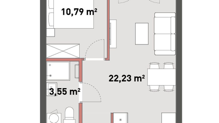 Rzut - Mieszkanie na sprzedaż 2 pokoje o powierzchni 40,36 m² - numer A.01.12 w Żelazna 54