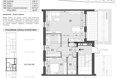 Rzut - Mieszkanie na sprzedaż 4 pokoje o powierzchni 69,25 m² - numer KC1 w Wzgórze Zelwerowicza