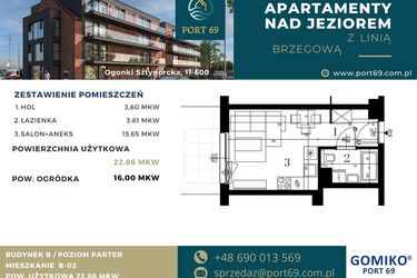 Rzut - Mieszkanie na sprzedaż 1 pokój o powierzchni 22,86 m² - numer B-02 w Port 69