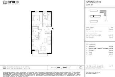 Rzut - Mieszkanie na sprzedaż 3 pokoje o powierzchni 52,88 m² - numer B4.0 w Wynalazek 3A