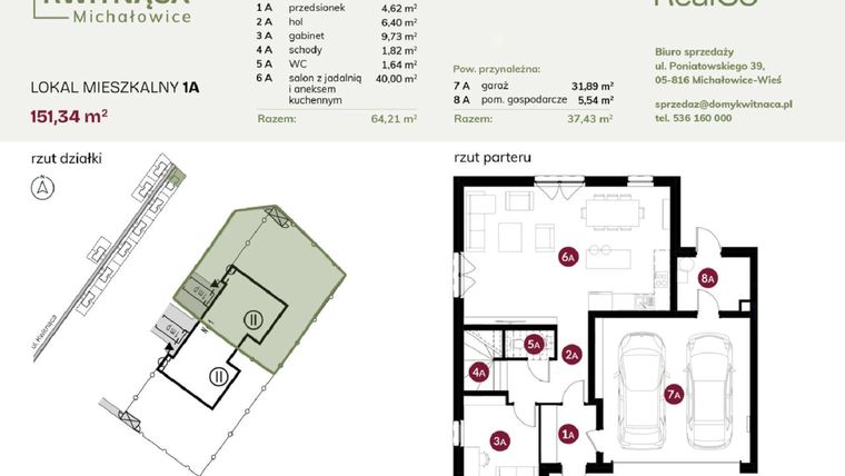 Rzut - Dom na sprzedaż 6 pokoi o powierzchni 151,34 m² - numer 1A w Michałowice Kwitnąca